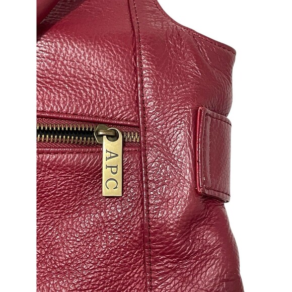 APC Red Leather Hobo Handbag Buckle Buttons Designer Purse Travel High End - Picture 3 of 4